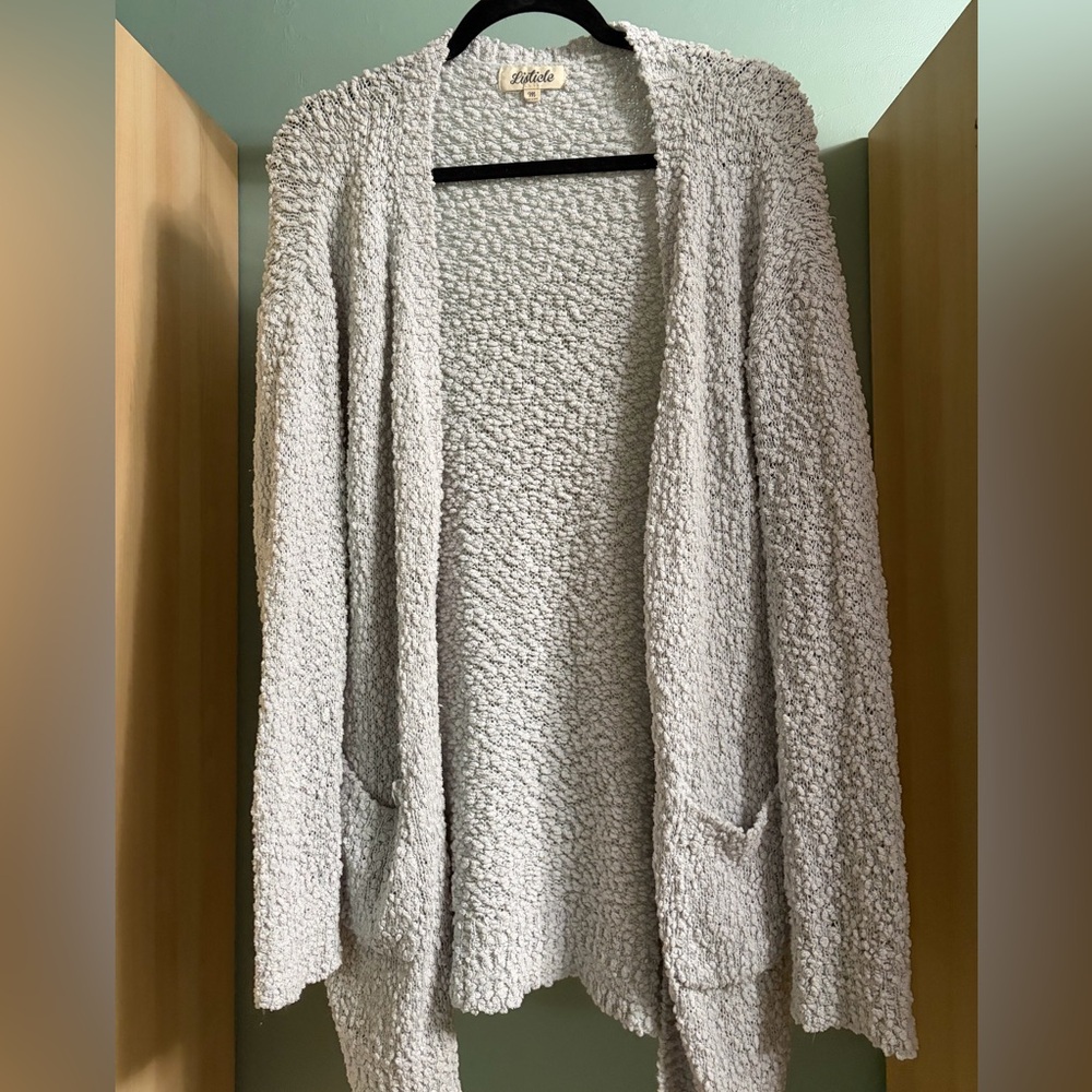 Listicle Light Gray Open-Front Popcorn Cardigan